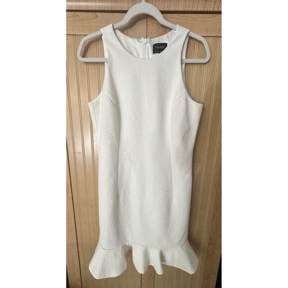 BARDOT MARKLE Mini Ivory White Cocktail Dress Size 8 Sleeveless, Jacquard Ruffle - Picture 4 of 4